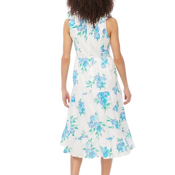 *NWT* J. Crew Printed V-Neck Smocked Midi Dress w/ Pockets, Tiered Swing Dress - Picture 4 of 14